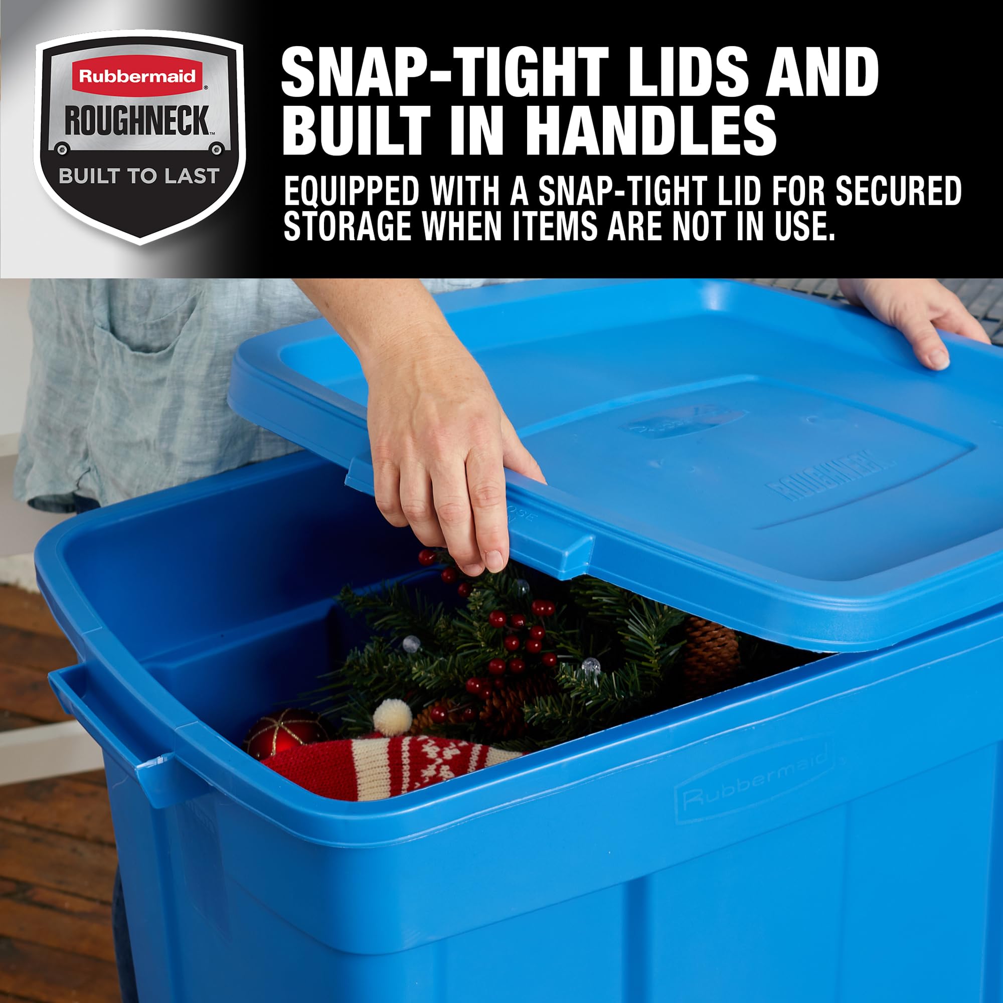 Rubbermaid Roughneck? 25 Gallon Storage Totes, Pack Of 4, Durable Stackable Storage Containers With Lids, Nestable Plastic Stora